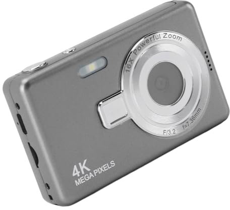 Point and Shoot Digital Cameras, 12MP 1080P Camera with 16X Zoom Auto Focus, Compact Small Vlogging Camera for Beginner, Students (Grey)