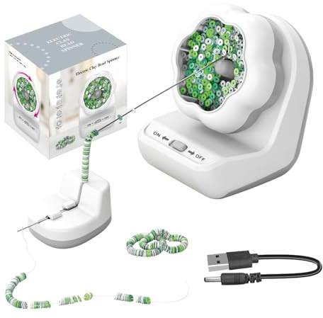 FIYSON 2 IN1 Elektrischer Clay und Perlen Spinner, Elektrischer Perlendreher mit Nadeln und Faden, USB Automatischer Perlen Werkzeug Perlenlader für Machen Armbänder Halsketten,DIY Geschenk (Grau)