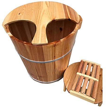 WADRBSW Pediküre-Schüssel, Fußbadewanne, Fass für Zuhause, Holzfußbad, Sauna, Spa, Pediküre, Waschbecken, Fußbad, Fasssicht, hoffnungsvoll, um Glück zu verfolgen
