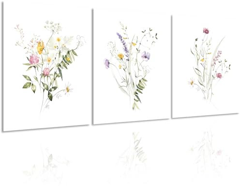 NymphFable Wildflower Wall Decor Poster Floral Prints, Watercolor Flower Wall Poster für Schlafzimmer Wohnzimmer Dekor 12x16 im Set mit 3 ungerahmt