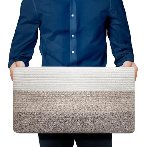 Blumido Aufbewahrungskorb Groß - Rechteckiger Baumwollkorb mit Griff – Großer Korb für Decken Wohnzimmer – 55x43x30 cm – Gradient Gelb– Wäschekorb geflochten – Aufbewahrung Spielzeug Kinderzimmer