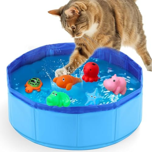 Yiokii Piscina para gatos con juguetes interactivos, juguetes interactivos para gatos de interior, juguete de agua para gatos aburridos de interior, piscina portátil para gatos para jugar solos