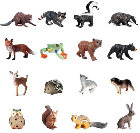16 Pezzi Figure di Animali della Foresta e Safari - Giocattoli in Plastica per Bambini - Set Mini Giungla Animali