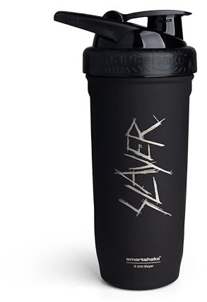 Smartshake Rockband Reforce Stainless Steel Protein Shaker Bottle 900 ml | 30 oz - Leakproof Screw-on Lid - BPA Free - Non Insulated – Unisex (Slayer, Scratchy Logo)