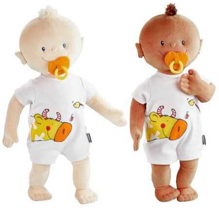 HABA Bundle Krümel Babypuppe Beige & Braun - Mit magnetischem Schnuller und Body zum wechseln – Fast so groß wie EIN echtes Baby – Tolles Geschenk zur Geburt