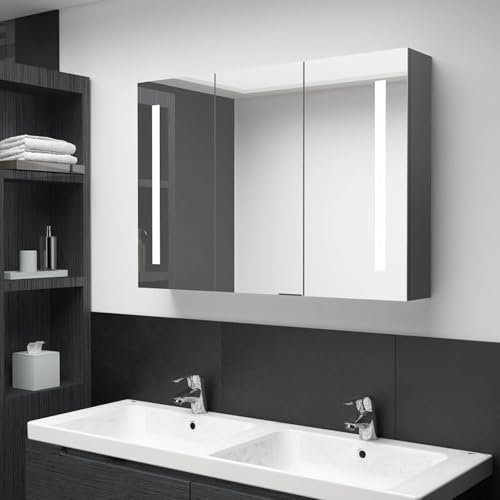 Iiaky LED-Spiegelschrank fürs Bad 89x14x62 cm Spiegelschrank Bad Mit Beleuchtung Spiegelschrank Badezimmerspiegel Schrank Spiegelschrank Bad Grau