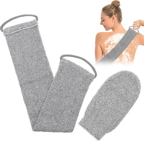 AOZUO Gant de toilette pour le dos pour la douche, gant de toilette exfoliant avec brosse pour le dos en fibre de bambou, éponge pour le corps avec gant exfoliant pour le dos pour hommes et femmes