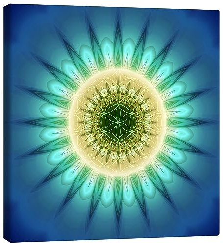 Posterlounge Mandala blaues Licht mit Blume des Lebens Leinwandbild von Christine Bässler 20 x 20 cm Wandbilder Wanddeko