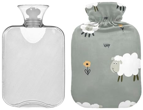 Lamb Sheep Funny Hot Water Bottle with Velvet Cover, 2L Hot Water Bag for Hot and Cold Compress, Hot Bags, Ideal for Shoulder Period Pain Relief