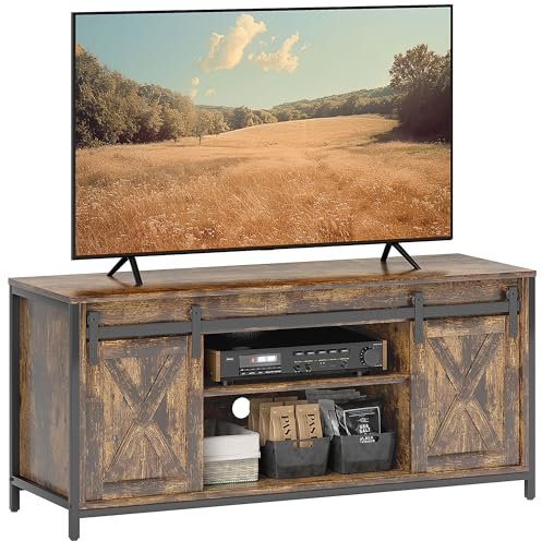 HOMCOM TV-Schrank, Fernsehtisch für Fernseher bis zu 60 Zoll, Lowboard mit 2 Schränken und 2 Regalebenen, Fernsehschrank für Wohnzimmer, 120 x 40 x 54 cm Braun