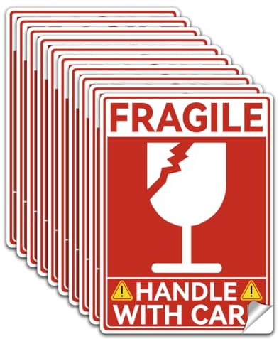 WADORN 10 Stück Aufkleber Mit Etikett Für Zerbrechliches Glas. PVC Aufkleber „Handle With Care“ Wasserfest Sicherheitsschild Versandaufkleber Vinyl Selbstklebend Sicherheitsaufkleber 18x13cm