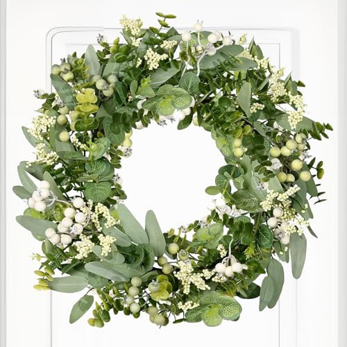 DAZZTIME Künstliche Eukalyptus Kranz, Eukalyptus-Kranz für Die Haustür 46 Cm/18 Zoll, Türkranz Deko, Grün, für Haustür Wand Fenster Veranda Bauernhaus Terrasse Garten Dekor