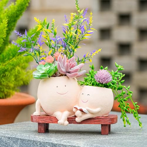 Aoipend Smily Face Chair Planter Pot Smile Face Planter for Indoor Outdoor Plant Head Resin Flower Pots for String of Pearls Plant Live Gift IdeaI for Mother Day Valentine's Day