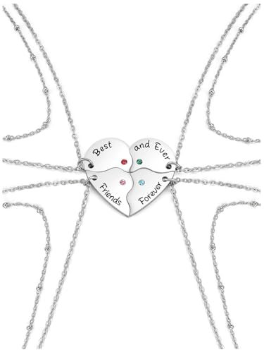 PiercingJak Freundschaftsketten für 4 Beste Freundin Herz Puzzle-Anhänger mit Kette Damen Halskette Freundschaft Schmuck Beziehungs Geschenke für Freunde Schwester, Best Friends Forever and Ever