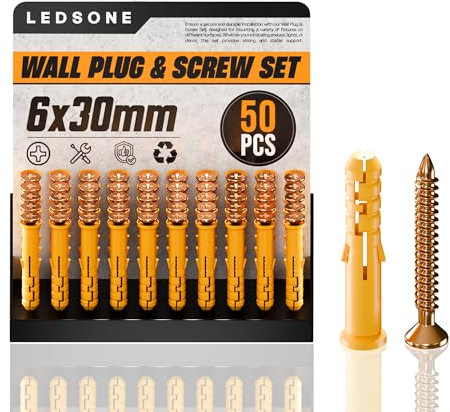 LEDSone Lot de 50 vis et chevilles (50 vis de maçonnerie, 50 boulons d'ancrage à expansion), chevilles et 10 mm x 100 mm, pour briques, béton (6mm*30mm)