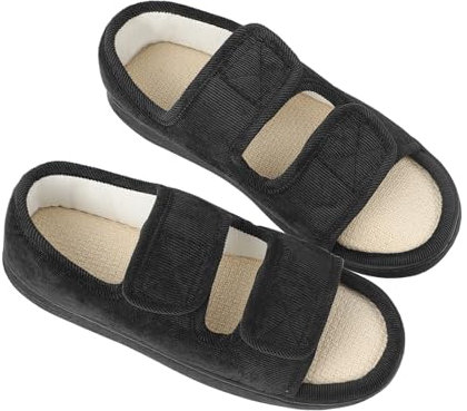 TINAYAUE Pantoufles pour personnes âgées diabétiques pour hommes et femmes, pantoufles larges, antidérapantes, respirantes, bout ouvert, œdème, pieds enflés, Noir 2, 43 EU
