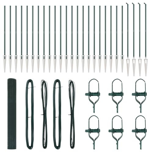 vidaXL Green PVC Coated Metal Fence Post Set with Wire Mesh 50 x 1.4m Durable Modern Design for Outdoor Fencing Projects Safe for Garden and Animal Enclosures