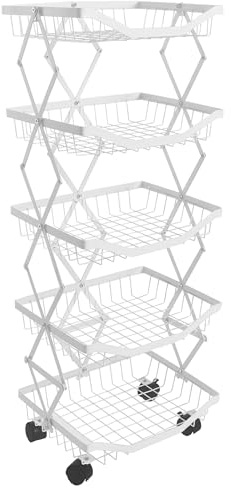 Mendler Regal HWC-N53 Korb faltbar rollbar Eisen 95x39x28cm - weiß | Küchenregal, Rollregal, Küchenwagen, Standregal