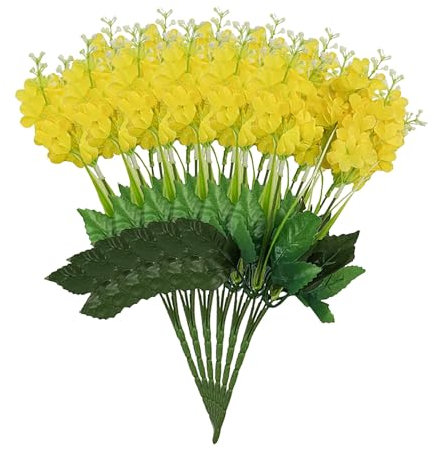 Lot de 6 bouquets de glycines artificielles en jacinthe pour maison, jardin, intérieur et extérieur, cimetière, clôtures, décoration de glycine (jaune, taille unique)