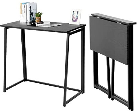 MEUBLE COSY Folding Desk Foldable Study Writing Computer Table for Home Office Small Spaces Workstation Laptop PC, Black, 80x40x74cm