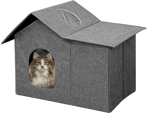 Katzenhaus im Freien Wasserdicht - Katzenhäuser für Katzen im Freien Allwetterschutz, Isolierung mit ausnehmbarem Boden und Belüftung (Grau, L)