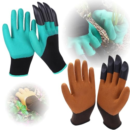 2 Paar Gartenhandschuhe mit Krallen, Dornenfeste Gartenhandschuhe, Handschuhe zum Graben, Arbeitshandschuhe für Pflanzen, für Hof, Reinigung, Gartenarbeit, Landschaftsbau, Pflücken (Grün, Braun 1)