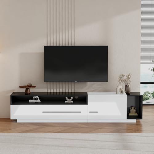 BTM Modern TV Stand with 1 Door, 1 Drawer and 2 Closed Storage Spaces, High Gloss TV Cabinet for TV up to 70 Inch,TV Table 170x38x42cm