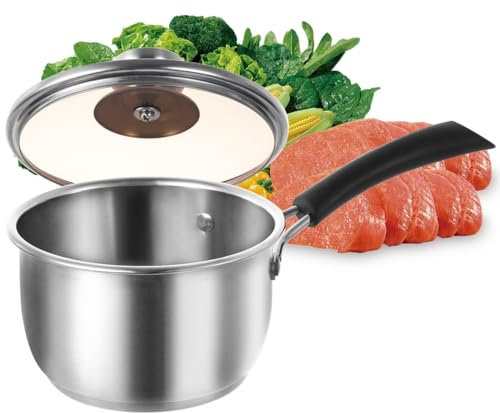 wkao Edelstahl 14cm Mini Topf für Babynahrung, Induktion & Gasherd kompatibel, Antihaft-Kochtopf mit Spiegel-Finish