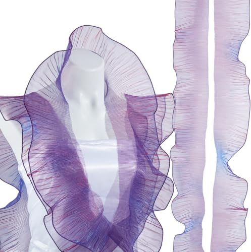 OLYCRAFT 5 m Rüschen Plissee Chiffon Bordüre Schillerndes Rüschenband Violetter Tüll Dekorative Rüschen Spitzenbordüre Retro Organza Stoffbesatz Für Hochzeitskleid Basteln Nähen Heimdekoration