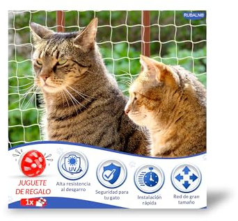 RUBALN®️Red para Gatos Terraza-Red Gatos Ventanas Balcon-Malla para Gatos de Nylon Transparente-Red Gatos Terraza-Resistente+Kit instalación+Instrucciones de instalación+Juguete para Mascota (3x8)