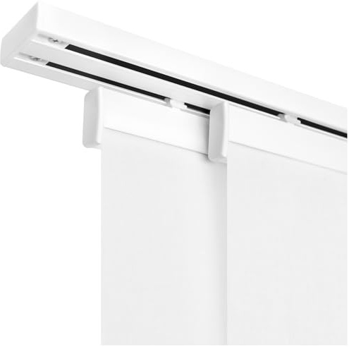 Gardinenschiene Set für Textile ohne Klett System für Wandmontage - 2-läufig, Wandhalterung + Klemmkeder, Aluminium, Vorhangschienen-Kombi inkl. 1 Schiene & 2 Paneelenwagen für 60er Textile