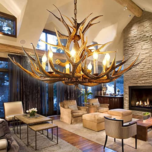 MRBVAOXVD Kronleuchter, Große Hirsch Antler Kronleuchter Beleuchturustikale 8 Licht Harz Vorrichtufür Esszimmer/Küche - Bauernhaus Hirsch Horn Kronleuchter Für Wohnzimmer/8 Lichter 11