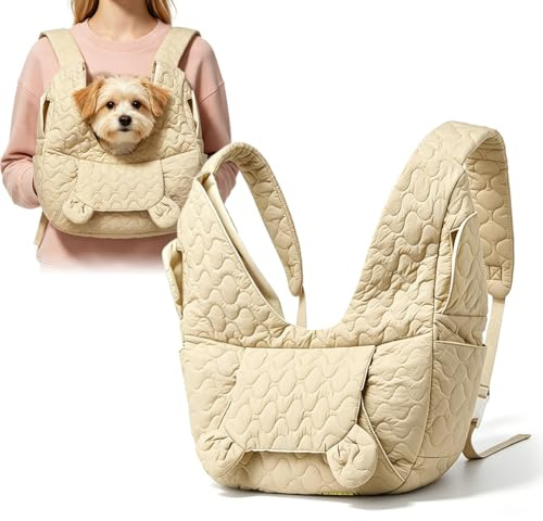 Hundetragetasche bis 10 kg für Kleine Hunde, Khaki Frontpaket Hunderucksack mit verstellbaren Rückengurten & Sicherheitskarabiner, Freihändige Hundetasche für Spaziergänge, Outdoor und Ausflüge