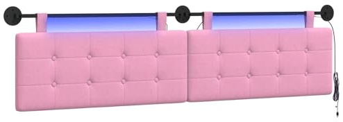 vidaXL Hängendes Kopfteil Mit LED Licht Rosa Stoff, Moderner, rechteckiger Polster-Kopfteil, Wandmontage, anpassbare Schlafzimmer-Deko, platzsparende Möbel Ideen