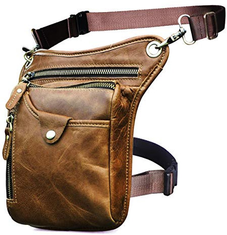 Le'aokuu Herren Echtes Leder Tasche Beinbeutel Beintasche Außenbeintasche Beinbeuteltasche Reisen Hüfttasche Wandern Klettern Oberschenkeltasche für Männer Frauen 211-5