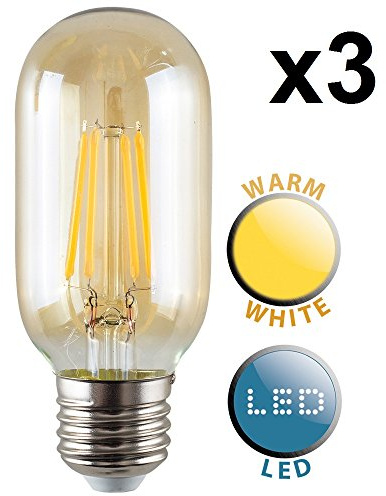MiniSun | Retro Style 4w LED Filament ES E27 Radio Valve Amber Tubular Bulbs | LED Bulbs, Home Décor & Improvement Essential | Pack of 3 | Includes Bulb [2700K Warm White]