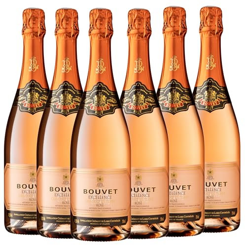 Bouvet Excellence Rosé Crémant de Loire Brut - Klassische Flaschengärung – Cabernet Franc – Cremant Rosé Ideal als Geschenk - mit einem VINELLO.weinausgießer - 6 x 0.75 L