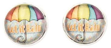 Kinder Ohrstecker silber Ohrringe Handmade mit Motiv Regenschirm bunt Regenbogen let it rain Regen Spruch 10mm Glas-Cabochon Glasohrstecker handgefertigt by Schmuckphantasien Kinder-Ohrringe