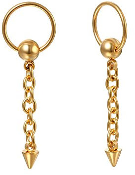 JewelryWe Creolen Ohrringe mit Spike Kette: Gold Edelstahl Kleine Huggie Creolen mit Kugel & Baumelnde Spike Kette Hängende Ohrringe Ohrstecker Ohrhänger Punk Schmuck Geschenk für Herren Damen