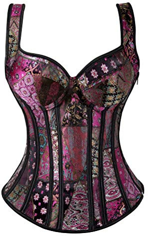jutrisujo Corset Bustiers Overbust Top Women Gothic Jacquard Shoulder Straps Tank Vintage Exotic Plus Size Purple 4XL