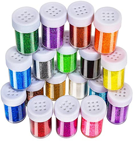 LEOBRO 18 Pack Resin Glitter Shake Jar - Multi Assorted Set Extra Fine for Nail Art, Crafts, Tumbler, Scrapbook, Jewelry Making - 15g/Bottle, Total 270g