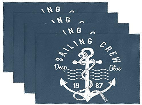 linomo Platzdeckchen Satz von 6, Nautisch Anker Tischsets rutschfeste, hitzebeständige, waschbare Tischsets für den Esstisch Küche Dekor