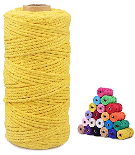 jijAcraft 3MM Yellow Macrame Cord, 100M Cotton String Twine, Strong Cotton Graden String for DIY Crafts, Wall Hanging, Packaging Decoration