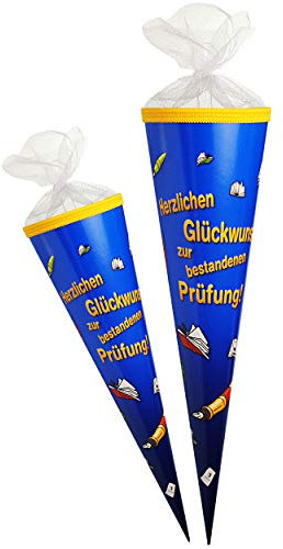 alles-meine.de GmbH Schultüte - Herzlichen Glückwunsch zur bestandenen Prüfung - 50 cm - rund - Tüllabschluß - Zuckertüte - mit/ohne Kunststoff Spitze - Jungen Mädchen - Klasse..