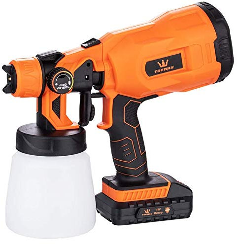 TOPWAY Cordless Paint Sprayer 18V with Battery, 800ml Wireless Electric Painting Spray Gun with 2 Nozzles and 3 Spray Patterns for Fences Walls Ceilings Wood Treatment Furniture Undercoat