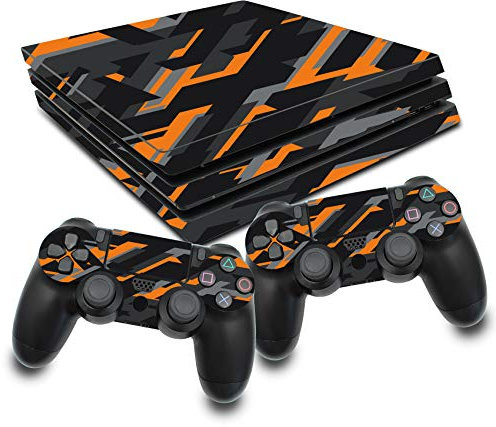 Schutz Folie Sticker Set für Spiele Konsole und Controller Gehäuse Aufkleber Vinyl Skin gegen Kratzer Design Cover passgenau selbstklebend RX022 (PS4 Pro, Nr. 23 Neon Orange)