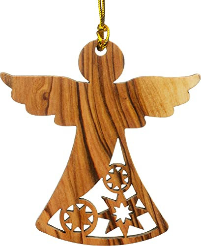 SIKORA BS-OH Baumschmuck Olivenholz Anhänger aus Bethlehem - 28 Modelle wählbar, Olivenholz:No.25 Engel mit Ornamentenrock H ca 6cm
