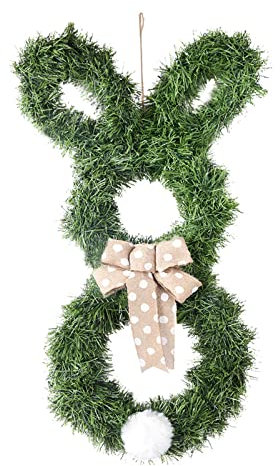 QYLJZB 61 cm großer Hasenkranz, faltbarer großer Osterkranz mit Schleife und süßem Schwanz, Osterhasentür, Wandkranz für Frühlingswand, Fensterdekoration, grün