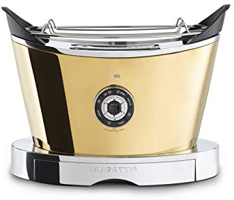 BUGATTI, Volo, Tostapane Elettronico senza pinze, 4 Funzioni, 6 Livelli di Tostatura, Design innovativo, Corpo in Acciaio Inox, Potenza 930 W (colore oro giallo)