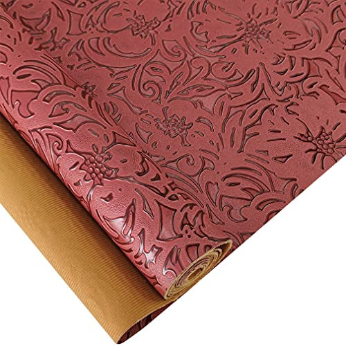 30cmx135cm Klassische Blumen Serie Kunstleder, Polster Stoff PU, Vintage PU-Leder Für Kunsthandwerk, Makeup Organizer DIY-Dekoration (Rot)